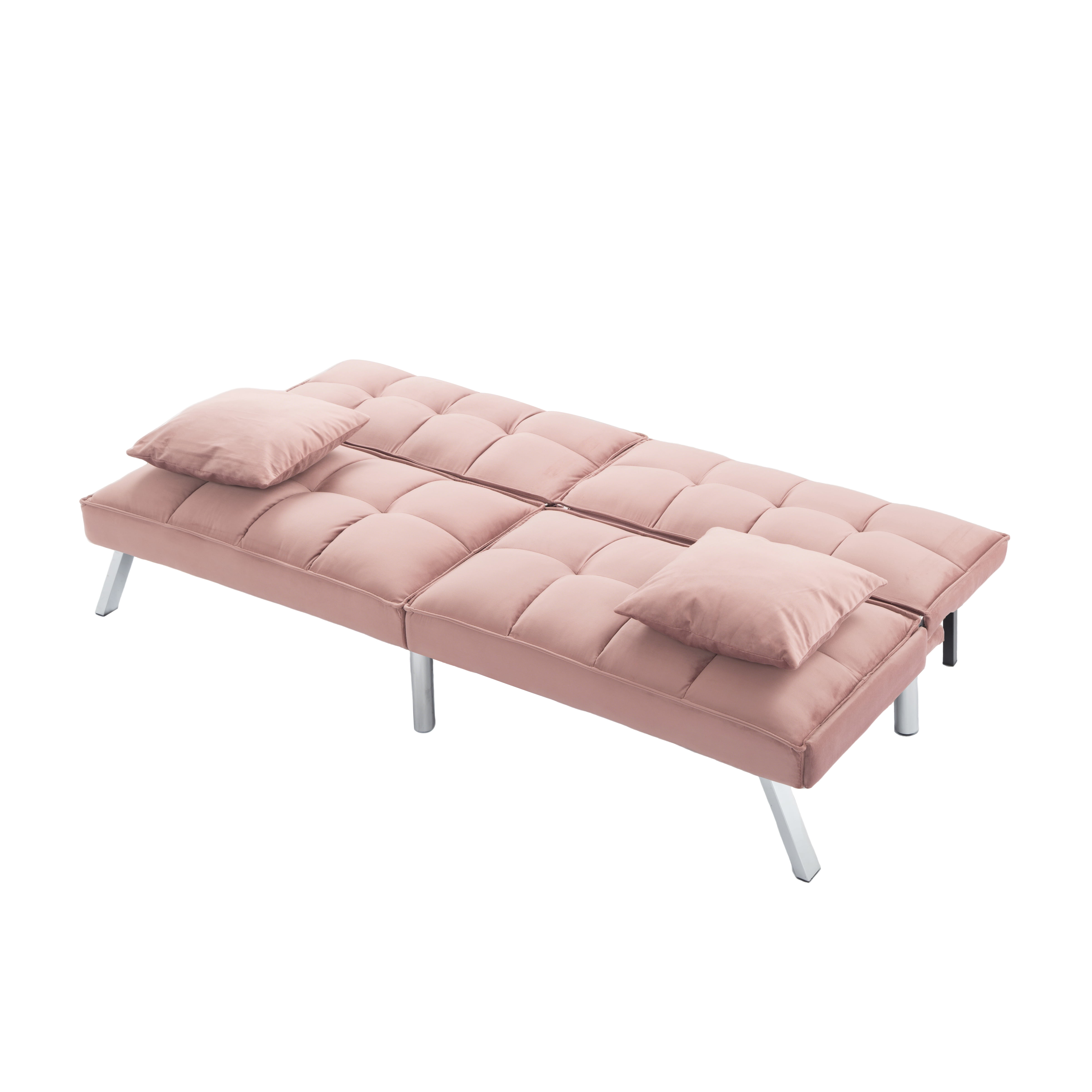 Gewnee 67.7" Futon Sofa Bed, Velvet Convertible Sleeper with Split-Back, Metal Legs for Living Room, Pink
