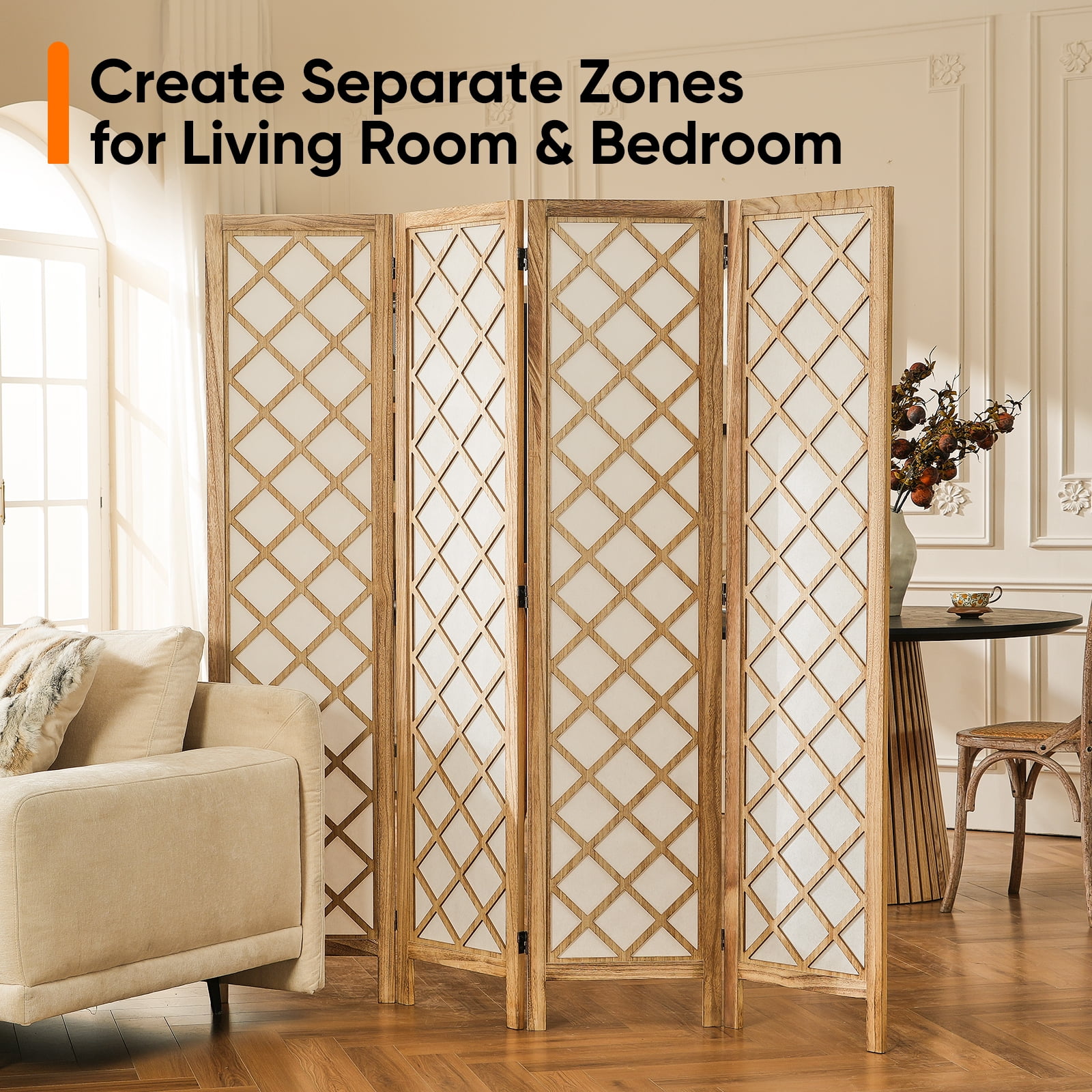Jostyle 4/6 Panel Room Divider Privacy Screen - Foldable Partition Wood Frame