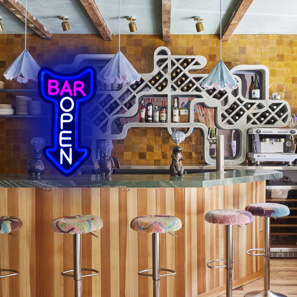 Bar Open Neon Sign,Open Arrow Neon Light for Bar Club Beer Shop Man Cave Restaurant Business Occasions Decor ( go straight )