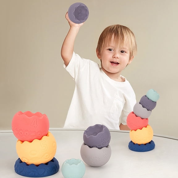Soft Rubber Stacking Toys Eggshell Nesting Cups Montessori Educational Building Blocks for Sensory Grasping Development