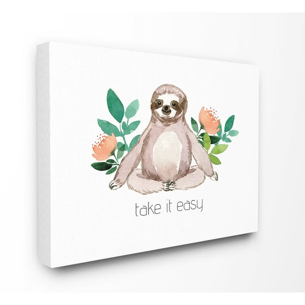 The Stupell Home Decor Collection Take It Easy Peach Fl Sloth Watercolor Stretched Canvas Wall Art 30 X 1 5 40 Com - Sloth Home Decor