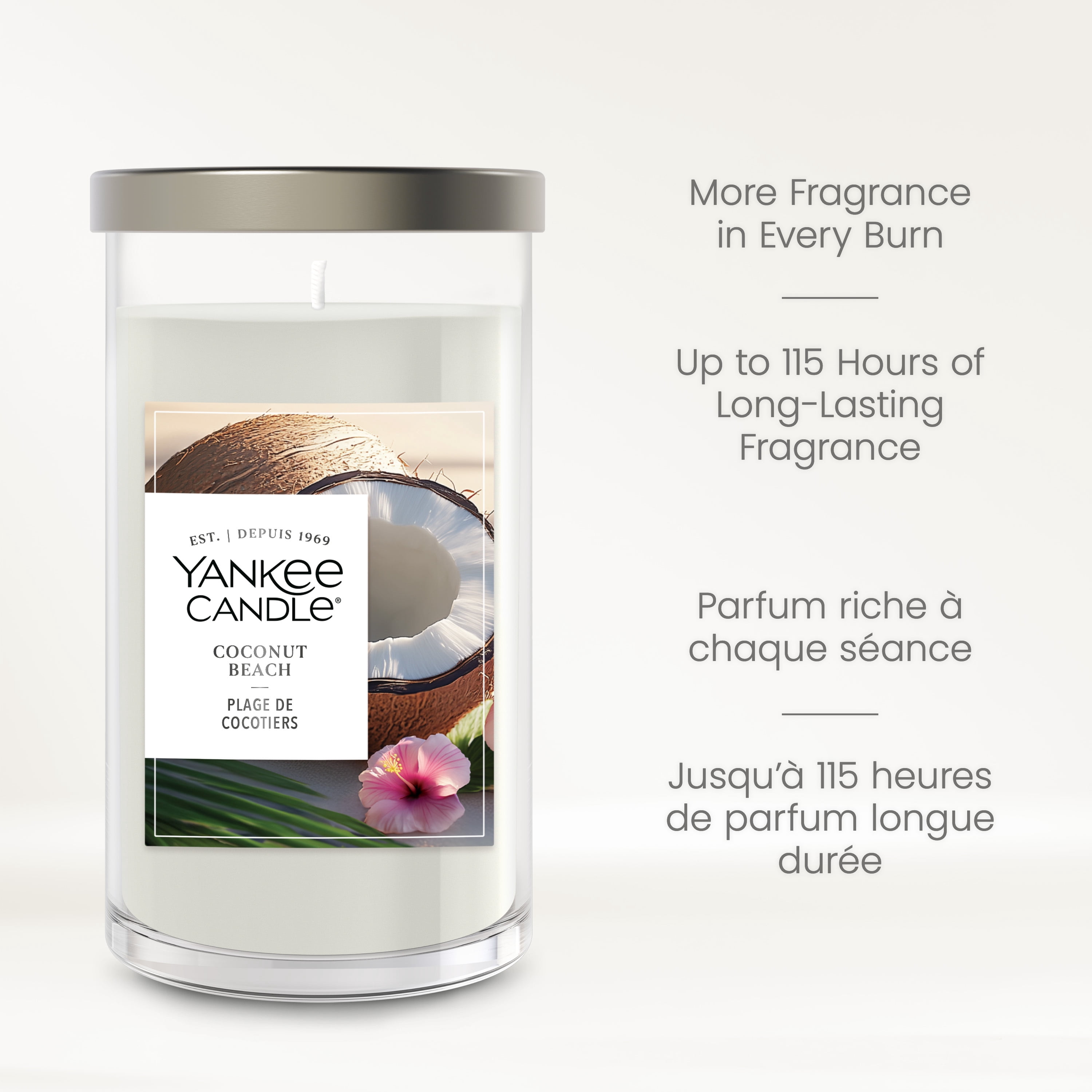 Bougie parfumée Yankee Candle Signature, plage de cocotiers, bougie pilier format moyen, parfumés avec jusqu’à 115 heures de temps de combustion, mélange de cire de soya pour un parfum constant