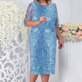thumbnail image 1 of Uootdi Robes Grande Taille pour Femmes Col Rond Manches 3/4 Robes Brodées Élégantes Robes Midi Formelles Tenue de Fête Cadeau, 1 of 6