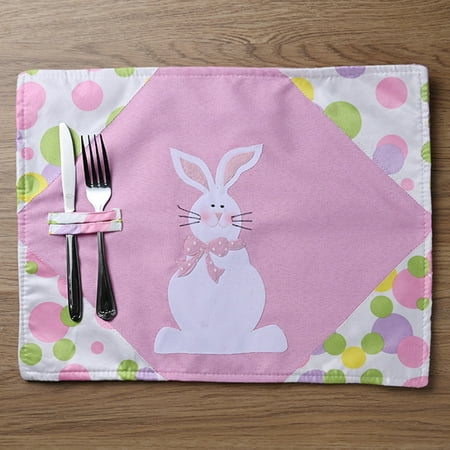 

LA TALUS Table Mat Cartoon Heat Insulation Decorative Holiday Rabbit Happy Easter Table Pad Festival Decor Blue