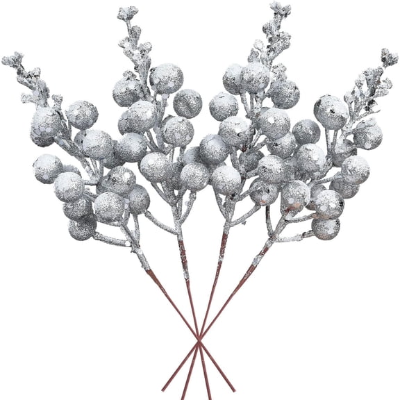 16 Pack Christmas Glitter Berries Stems, 8" Artificial Christmas Picks Snowy Berry Stems for Christmas Tree Ornaments, DIY Xmas Wreath, Crafts, Holiday and Home Decor