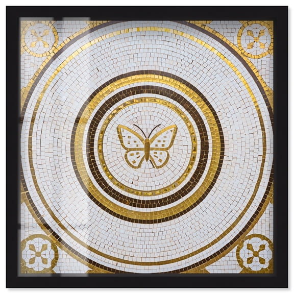 White and Gold Butterfly Mosaic II Shadowbox Print Gold Wall Art by Art Remedy, Black Frame, 12 x 12