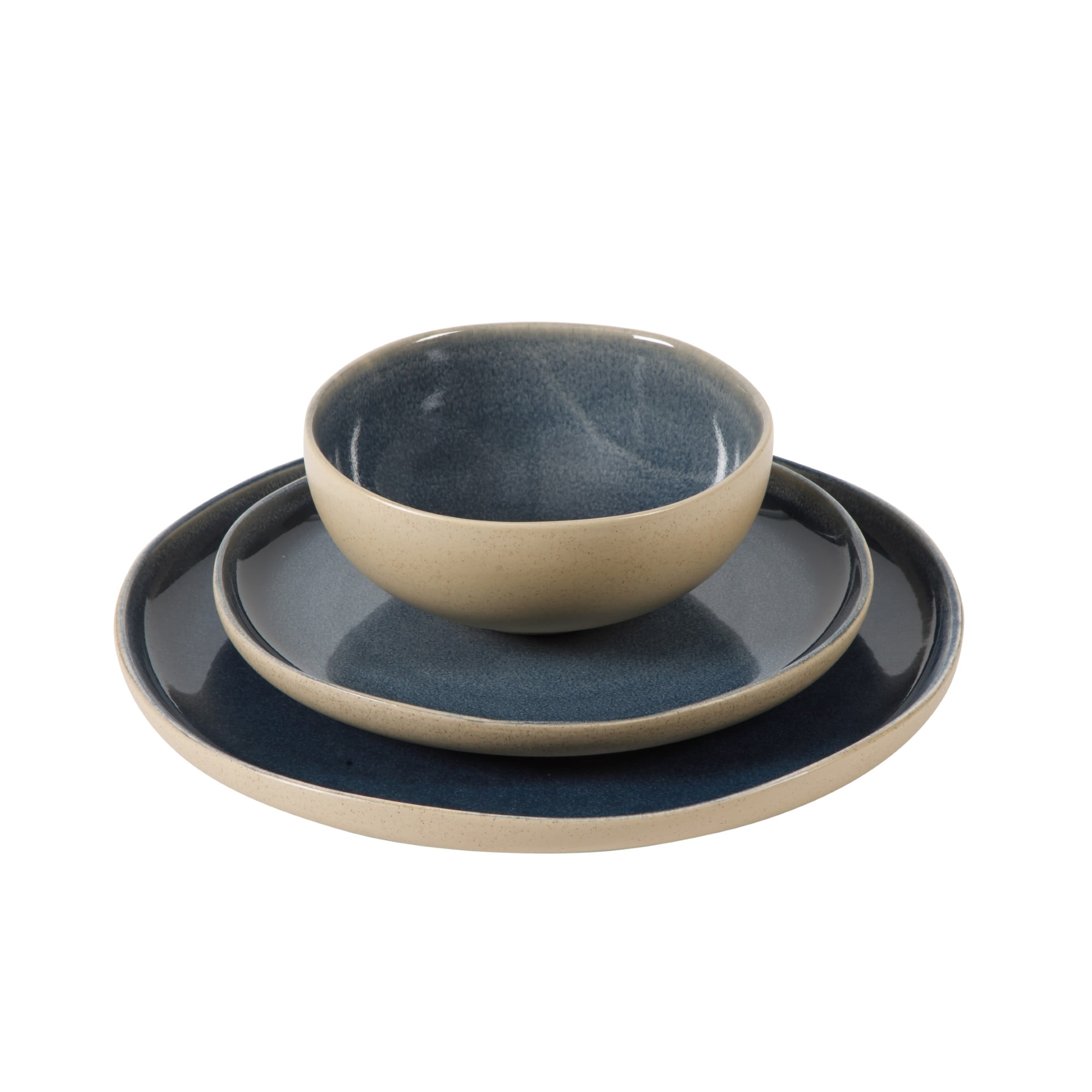 Gibson Elite Manila Bay 12-Piece Stoneware Dinnerware Set, Service for 4, Reactive Glaze Modern Artisan Plates, Bowls & Mugs, Blue, Round Design