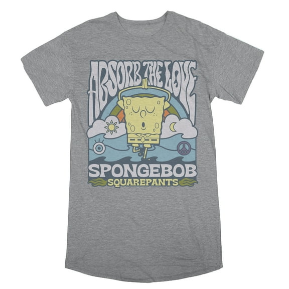 Spongebob Squarepants Yoga Women's Heather Gray Graphic Sleep Shirt-Large