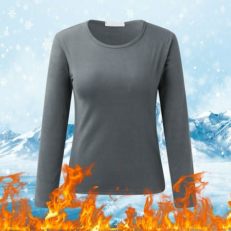Clearance! Blazers for Women Business Casual Women O Neck Fleece Lined Thermal Thermal Underwear Slim Tops Long Sleeve Thermal Shirts Winter Tops Thermal Underwear Set Gray L