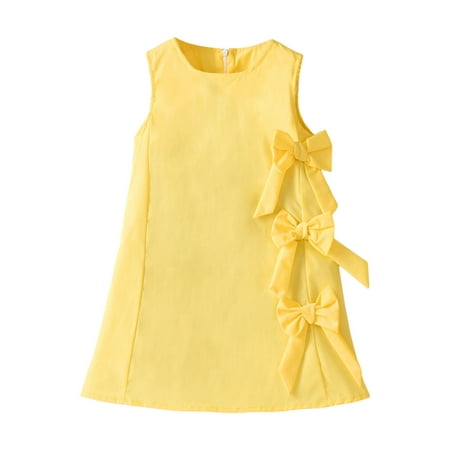 LUOGENLI Dress for Girls Toddler Girls Sleeveless Suspenders Dress Dance Party Princess Dresses Clothes Girls Easter Dresses Size 14-16 Graduation Easter Dresses for Girls Size 12 Yellow 7-8 Years
