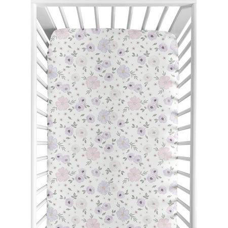 UPC: 0846480085294 | Watercolor Floral Lavender Purple And Grey Jersey Knit Fitted Crib Sheet by Sweet Jojo Designs