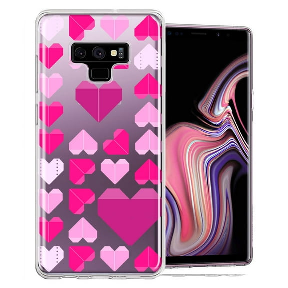 MUNDAZE for Samsung Galaxy Note 9 Pink Purple Origami Valentine's Day Polkadot Hearts Design Double Layer Phone Case Cover