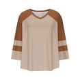 thumbnail image 6 of Qiopertar Plus Size Color Block V-Neck 3/4 Sleeve Tops for Women Loose Casual Fashion T-Shirts Relaxed Oversized Tees, Khaki XXL, 6 of 6
