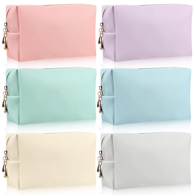 Bolsa de maquillaje Jexine Preppy de piel con cierre, resistente al agua, 6 unidades