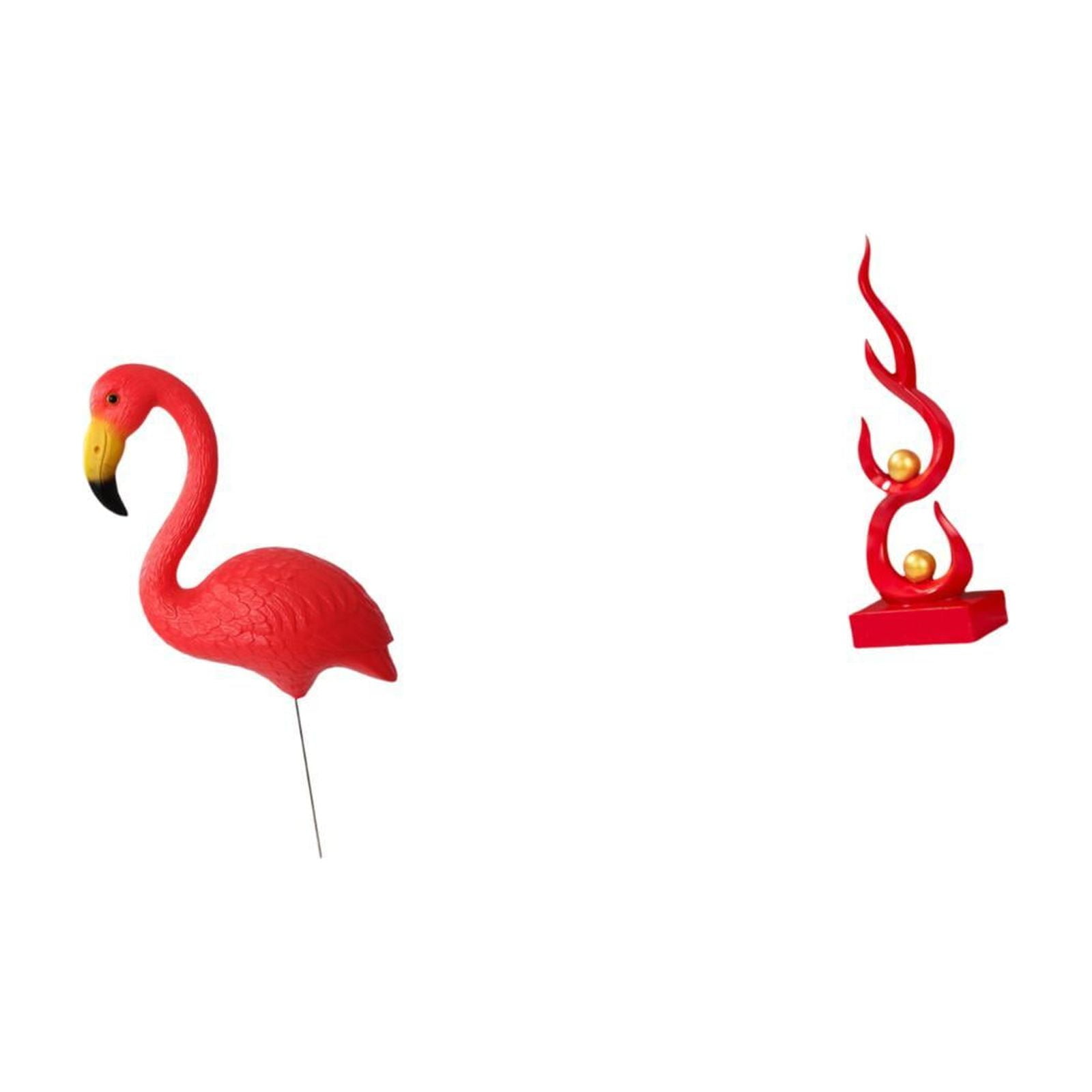 Miulika Flamingo Fire Garden Sculpture Resin Figurine Yard Art Ornament for Holiday Spring Patio Office Bookshelf Modern Craft Gift
