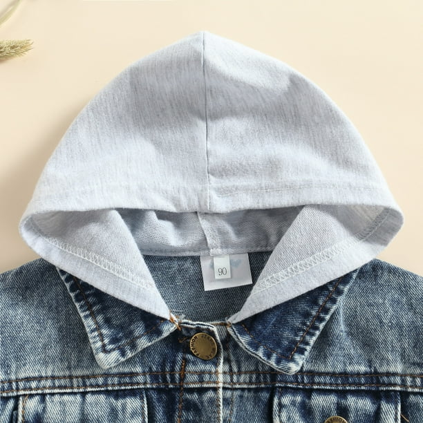 Fortune Toddler Baby Denim Jacket Fall Hoodie Outerwear Kids Long Sleeve Hooded Coat