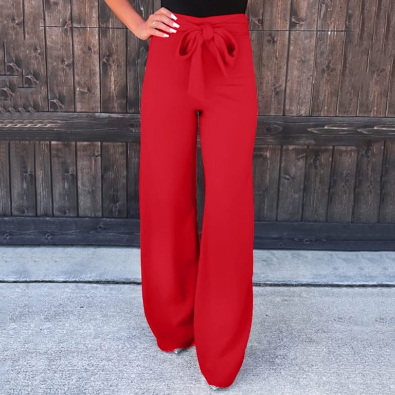 Red High Rise Wide Leg Pants