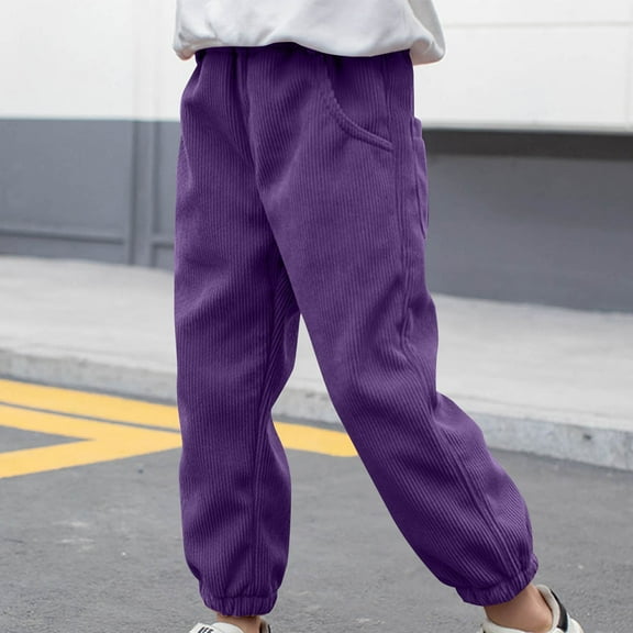 ATOGUTA Boys Corduroy Joggers Pants Kids Tapered Leg Sweatpants Athletic Running Sports Track Active Pants Pockets Size 3T-12, Purple