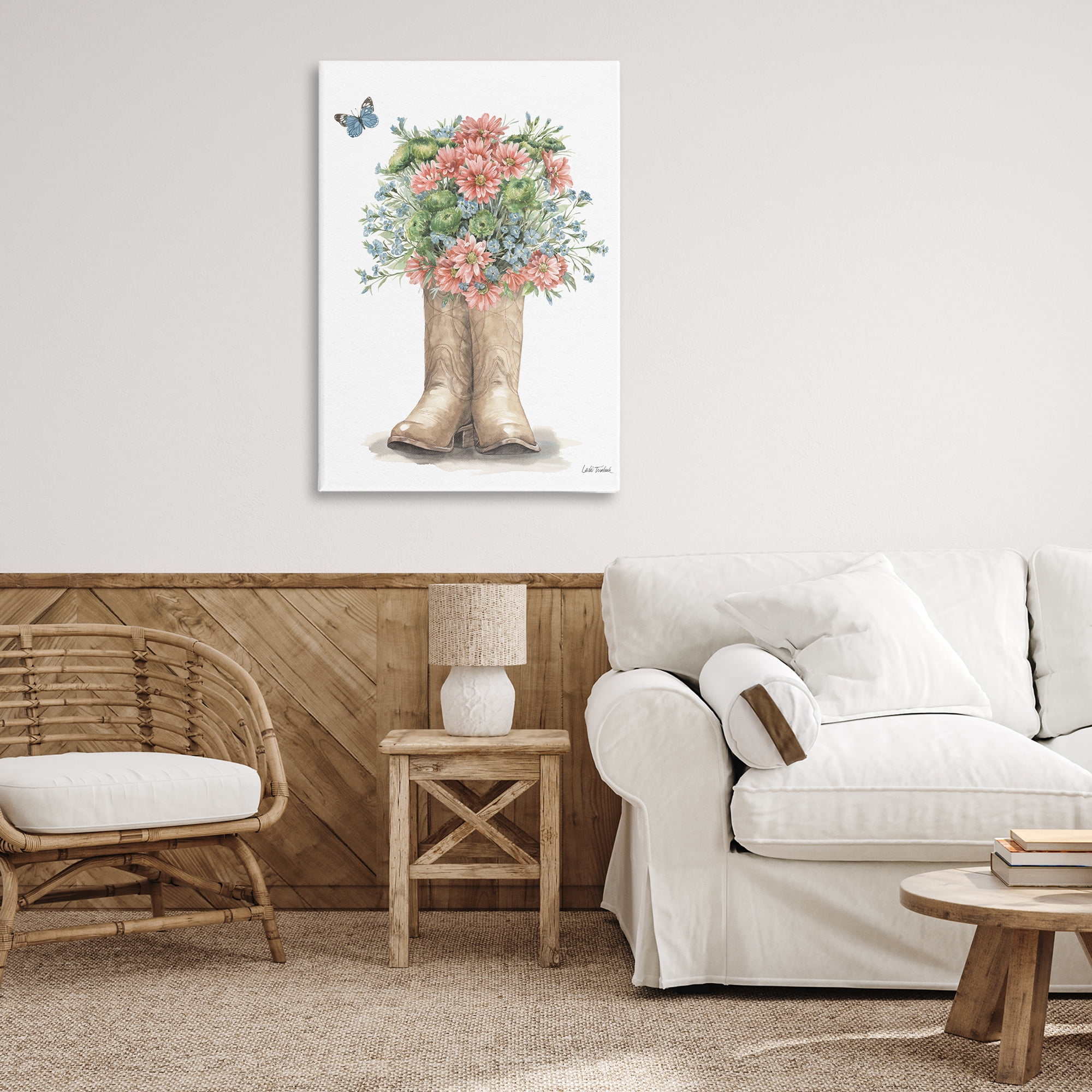 Stupell Industries Western Wildflower Boots Botanical & Floral Painting Gallery Wrapped Canvas Art Print Wall Art, 24 x 36