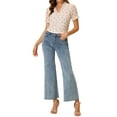 thumbnail image 2 of INSPIRE CHIC Women's Ruffled V Neck Casual Short Sleeve Floral Printed Blouse Tops S White, 2 of 5