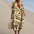 thumbnail image 1 of Ovzne Robes pour Femmes Robe Femme Été Poches Imprimé Robes Ample Col en V Manches Courtes Robes Vacances Robe Manches Courtes Imprimée Liquidation, 1 of 5