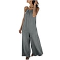 thumbnail image 5 of PWPSG Womens Summer Denim Jumpsuits Sleeveless V Neck Casual Playsuits with Drawstring Waist and Wide Leg Gray S, 5 of 8