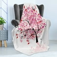 thumbnail image 4 of Tree Soft Flannel Fleece Throw Blanket, Abstract Tree with Floral Burst Blossoms Daisies Leaves Butterflies Forest, Cozy Plush for Indoor and Outdoor Use, 70" x 90", White Brown Pink, by Ambesonne, 4 of 5