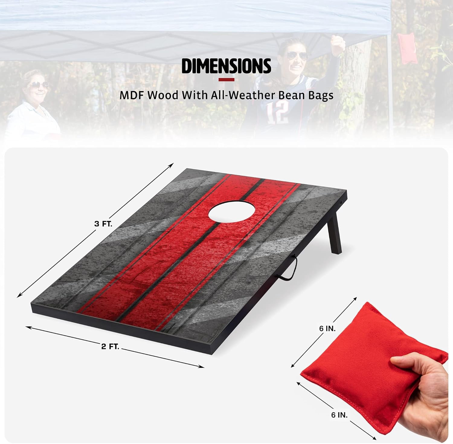 Backyard Champs Tailgate Mdf Cornhole With 8 Regulation Bean Bag Set 2 X 3 Feet, Red