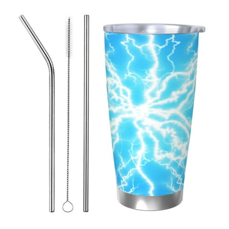 

Qekee Light blue flash Print 20OZ Car Cup Stainless Steel Vacuum Insulated Tumbler Tumbler Cup With Lid And Straw Travel Coffee Mug-Straw Three-piece Set