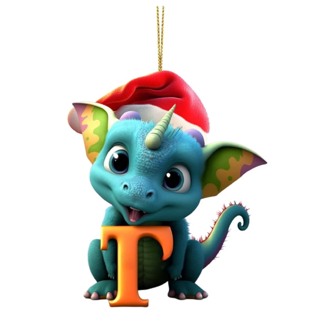 Colgante navideño de dinosaurio con 26 letras, acrílico, plano, para árbol de Navidad, decoración del hogar