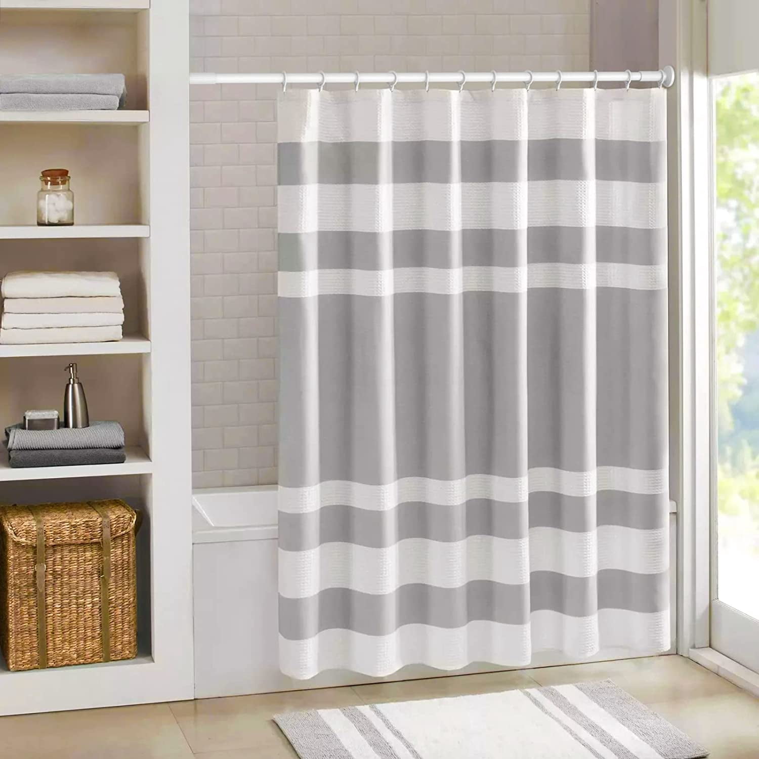 No Drill Tension Rod - Extra Long Room Divider 51-106inch, Adjustable Spring Shower Curtain Rod for Closet/Balcony, Non-slip Telescopic Pole (white)