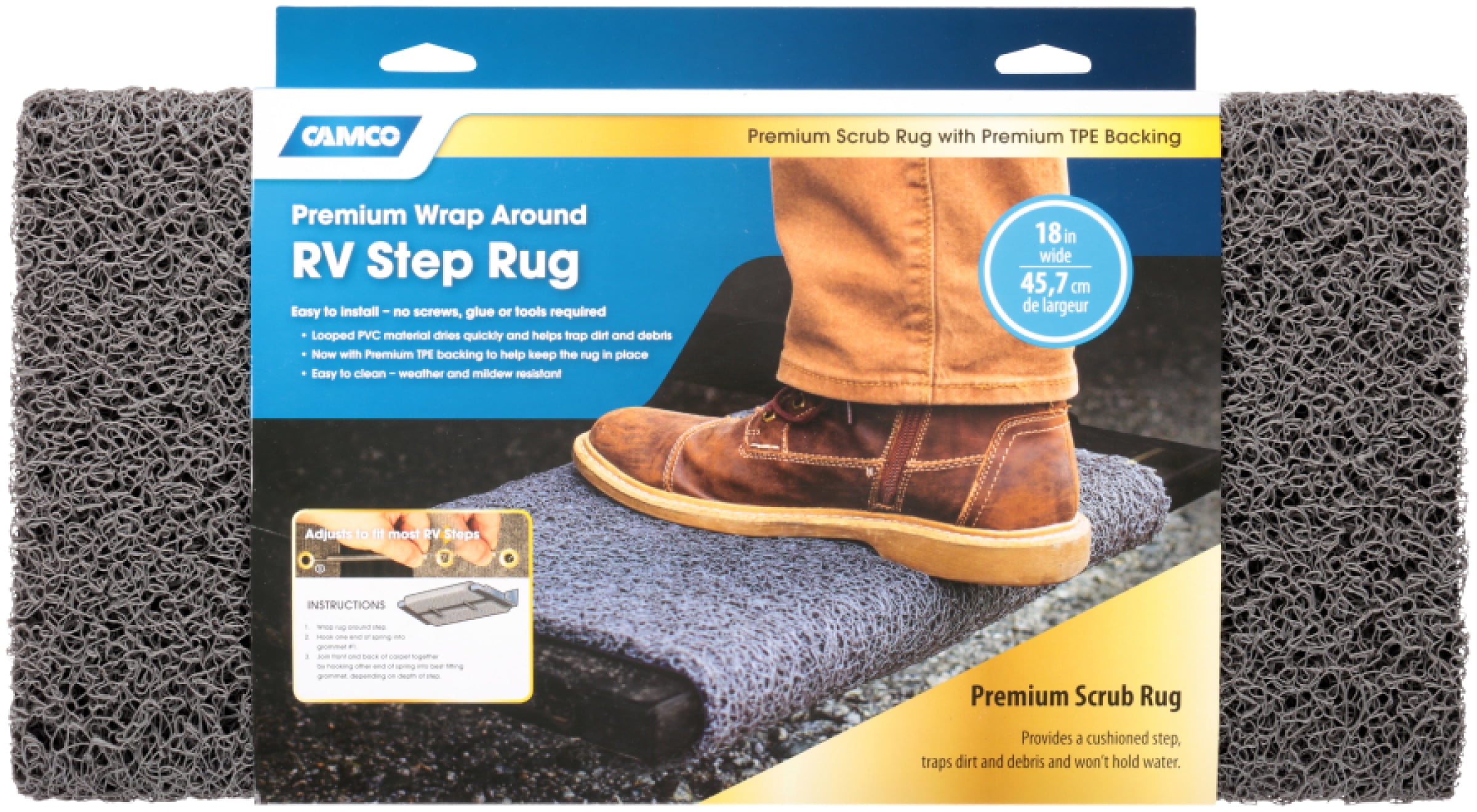 Camco 42964 17.5" x 18" Premium Wrap Around RV Step Rug, Gray