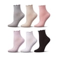thumbnail image 2 of MeMoi 6 Pair Women's Ribbed Cotton-Rich Picot-Trimmed Quarter Socks - Womens - Female, 9-11, Pink Heather Multi, 2 of 11