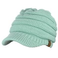 thumbnail image 3 of C.C BeanieTail Warm Knit Messy High Bun Ponytail Visor Beanie Cap, Mint, 3 of 4