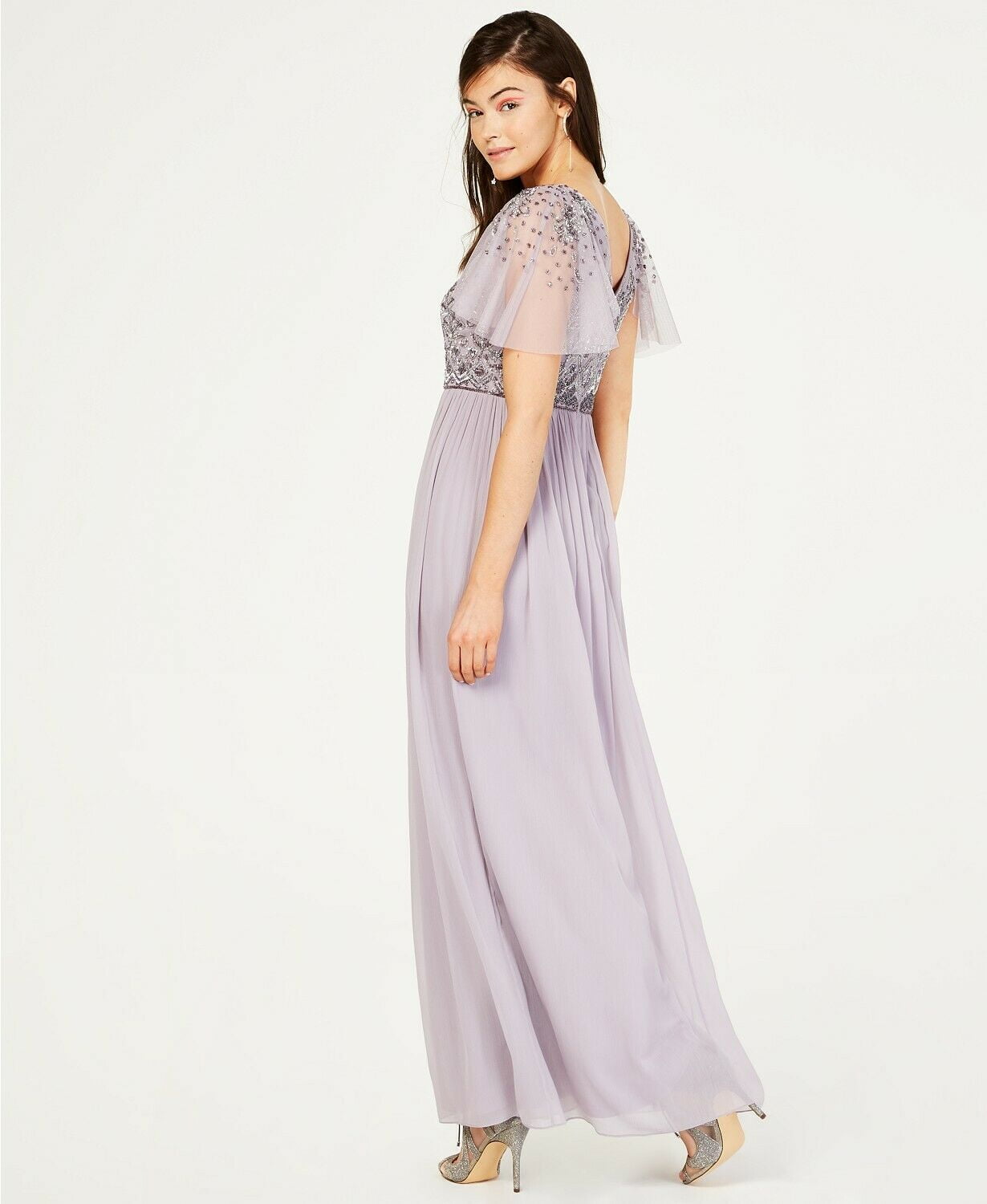 adrianna papell purple beaded dress