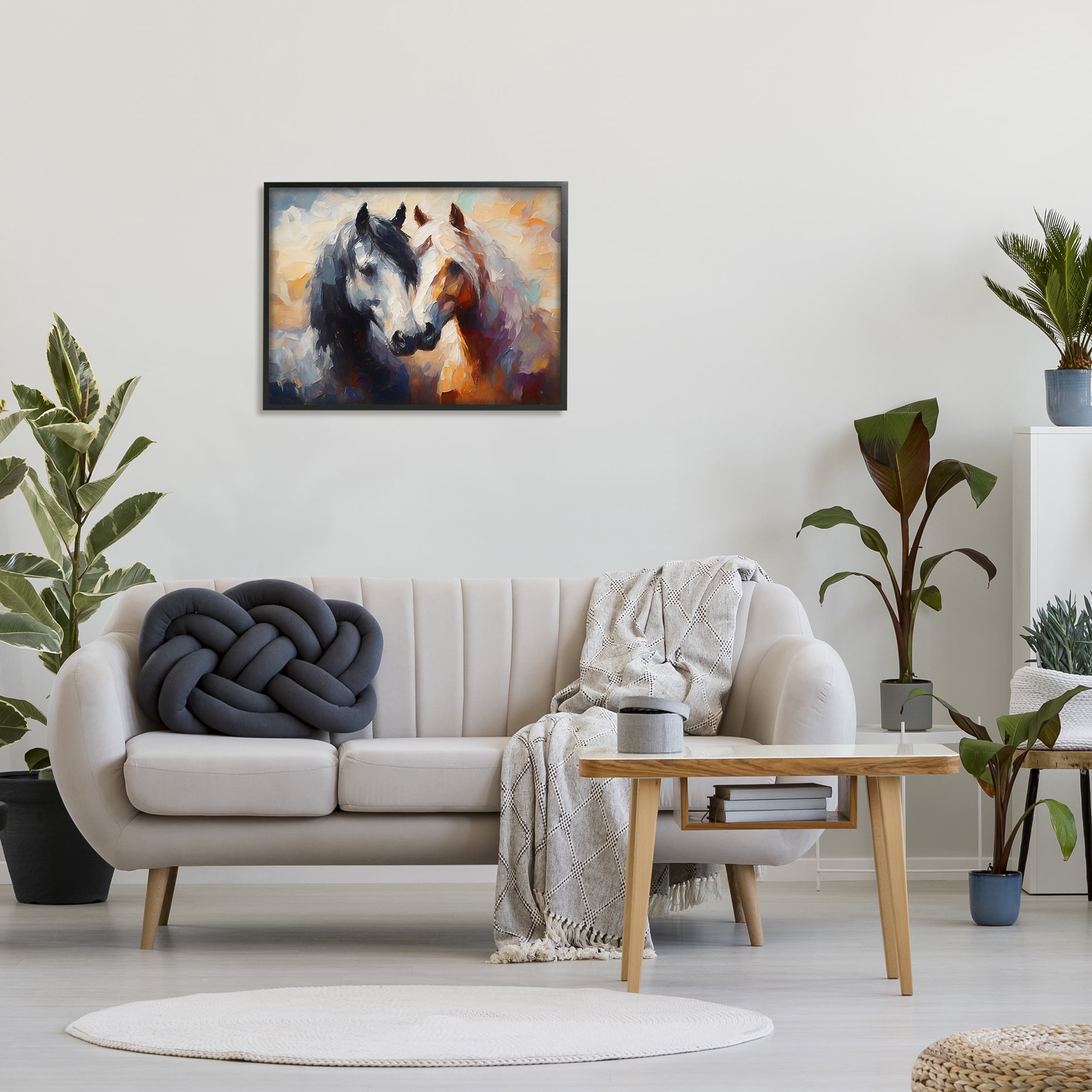 Stupell Industries Hugging Horses Painting Animals & Insects Painting Black Framed Art Print Wall Art, 30 x 24