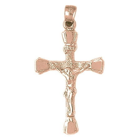 14K Rose Gold Crucifix Pendant - 41 mm