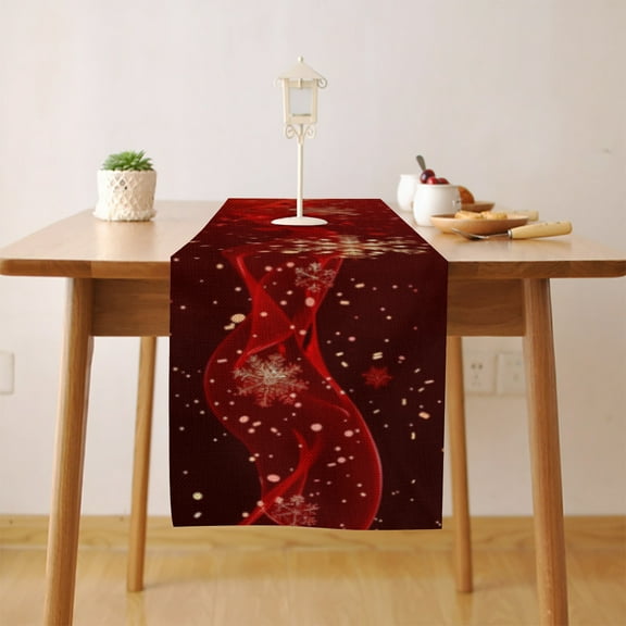 Christmas Snowflakes Red (8) Table Runner, Seasonal Fall Winter Kitchen Dining Table Decoration for Home Party Decor 13x72 Inch
