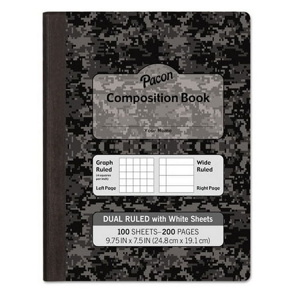 Composition Book, Wide/legal Rule, Black Cover, 9.75 X 7.5, 100 Sheets | Bundle of 2 Each