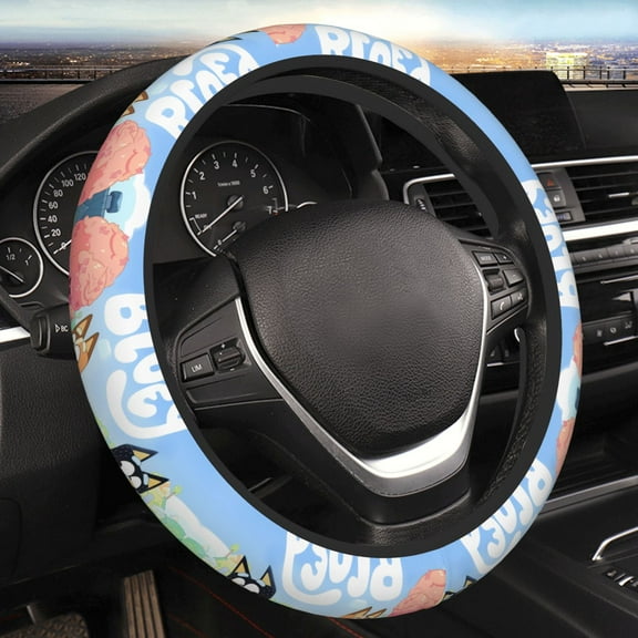 Gokiu Bluey for Elastic Steering Wheel Cover Car Accessories Non-slip, Breathable and Sweat-Absorbent Fits 15 inch car steering wheel for Both Men and Women