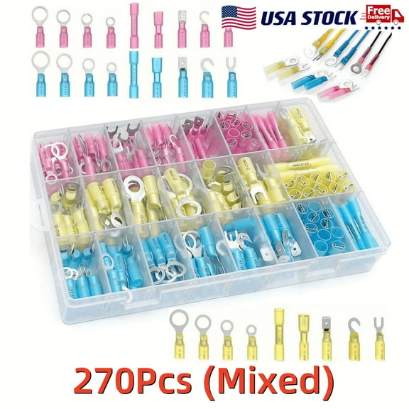 270Pcs Heat Shrink Wire Connector Electrical  Waterproof Terminals Mixed Set
