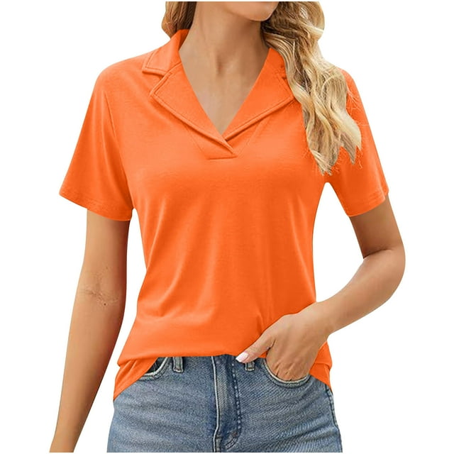 Timegard Hauts pour Femmes Été Col à Revers Col en V Manches Courtes Chemise Ample Confortable Décontractée Couleur Unie Blouse