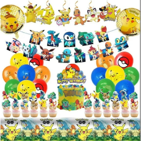 47 Pcs Pokemon Themed Birthday Decorations - Balloons Banners Cake Topper and  Birthday Balloons for Kids