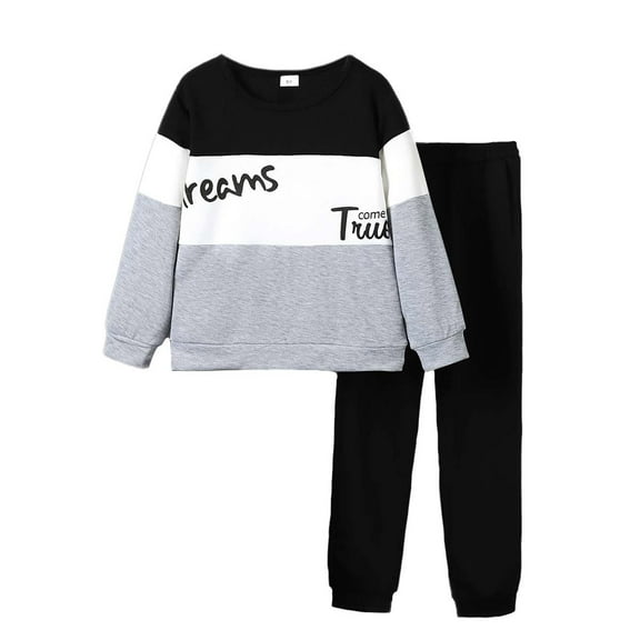 10Y Big Boys Clothes Big Boys Outfits Long Sleeve Letter Print Top Pants 2PCS Boys Fall Winter Clothing Set Black