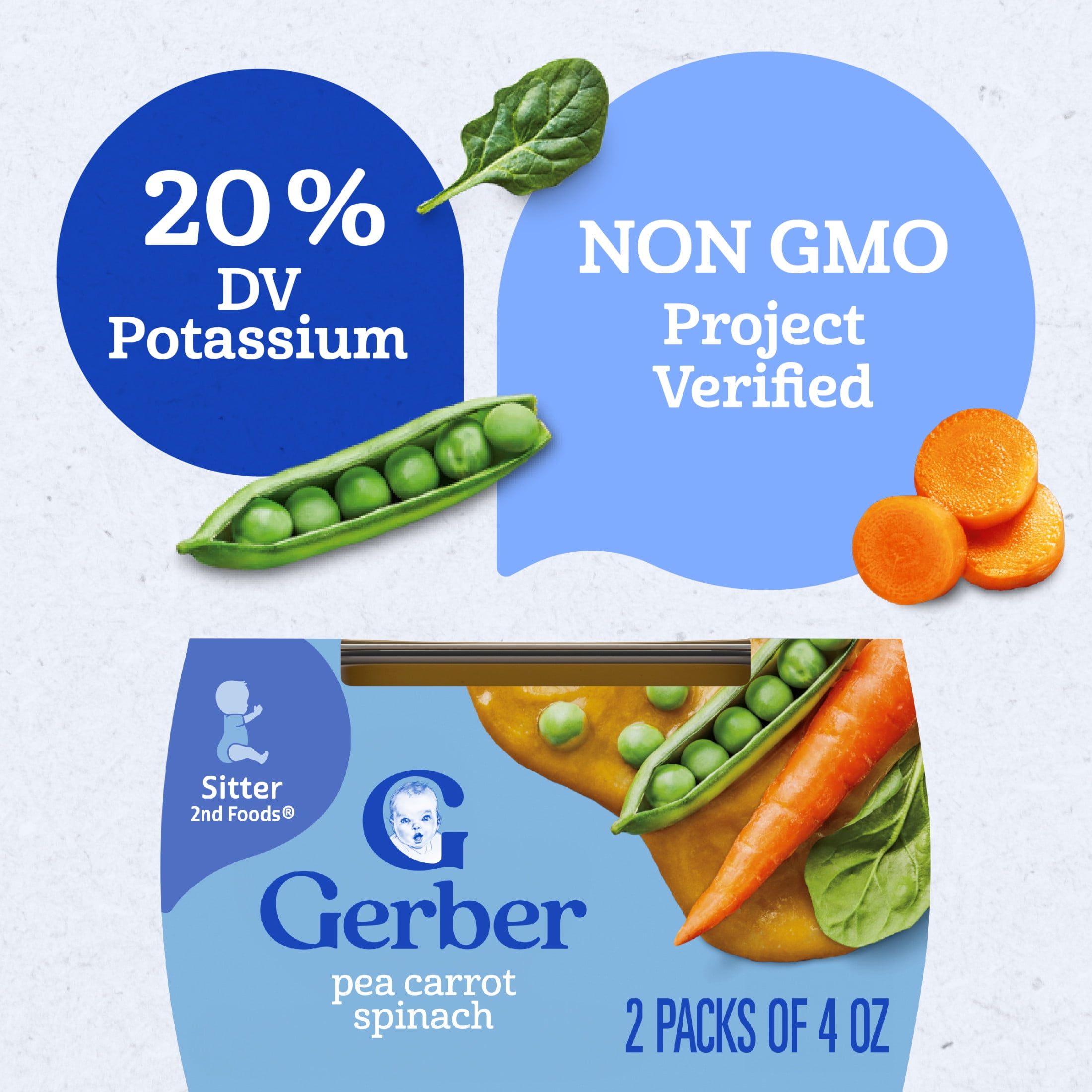 (12 pack) Gerber Kosher Baby Food with Pea Carrot Spinach, 1 Tub