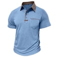 thumbnail image 4 of Mens Plus Size T-shirts Color-blocking Button Lapel Short Sleeve Pullover Loose Office Buiness Shirt with Pocket Blue S-3XL, 4 of 6