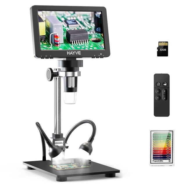 Microscopio Hayve 1200X 16 MP HDMI con pantalla IPS de 7 pulgadas+32 GB