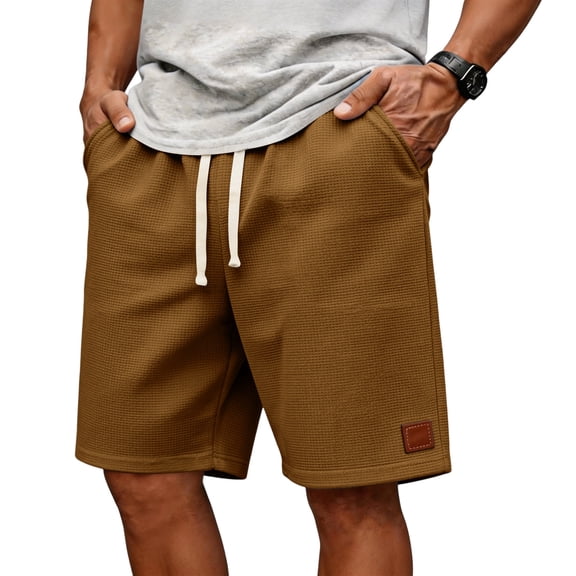 Nestiefly Mens Casual Shorts Cotton Drawstring Waffle Shorts Stretch Elastic Waist Summer Beach Lounge Sweat Shorts 2026 Brown L