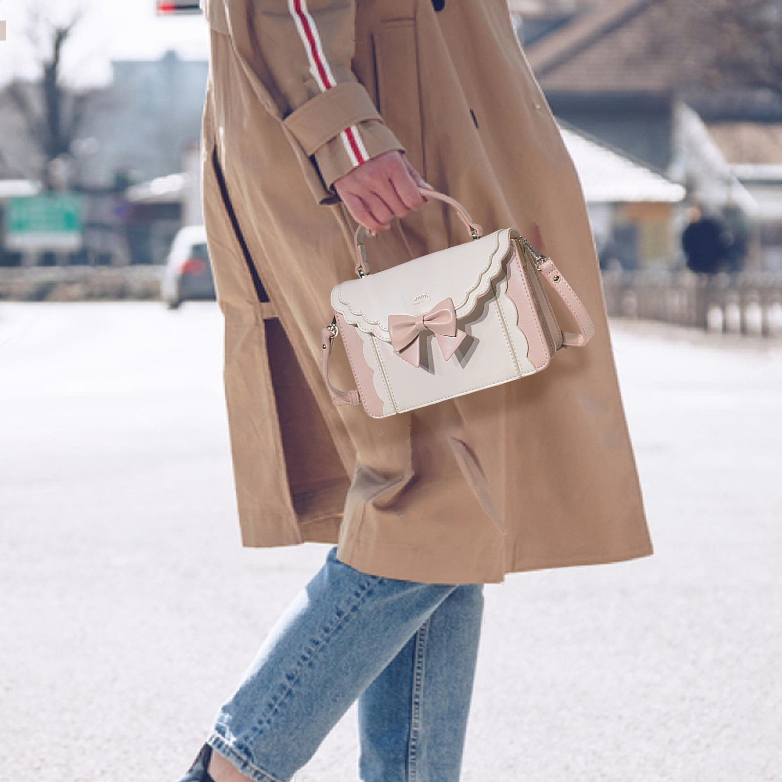 CuteStreet Handbags for Women Crossbody PU Leather Satchel Bags Over the Shoulder Removable Adjustable Bow