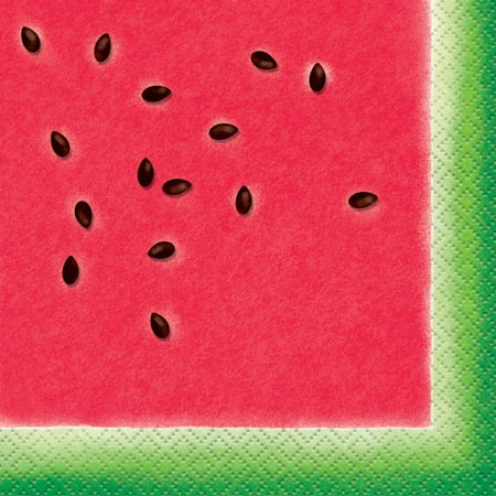 Magenta Beverage Napkins - Watermelon Summer Paper Beverage Napkins, 5in, 16ct